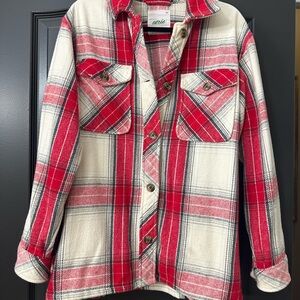 Aerie Red, Cream and Black Heavy Flannel Shirt/Jacket